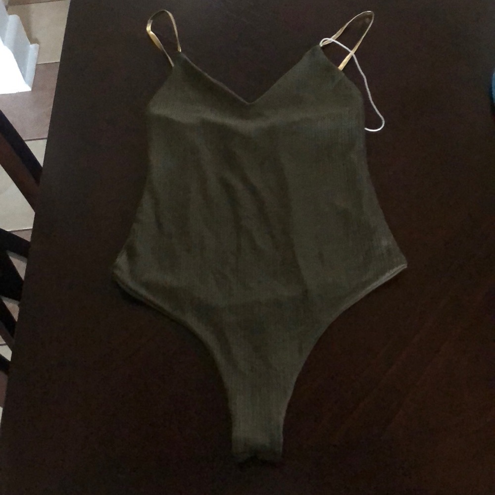 Windsor army green bodysuit with gold straps